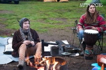Relaxing by the fire at the 2016 Gathering. Photo by Kylie Moroney.